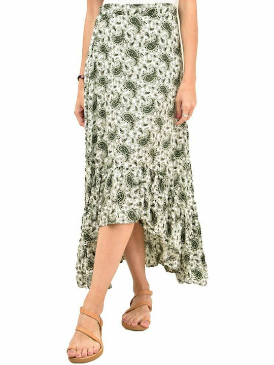 Potre Ψηλόμεση Midi Φούστα Floral Πράσινη