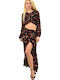 Set mit Hoch tailliert Maxi Rock Blumen Schwarz