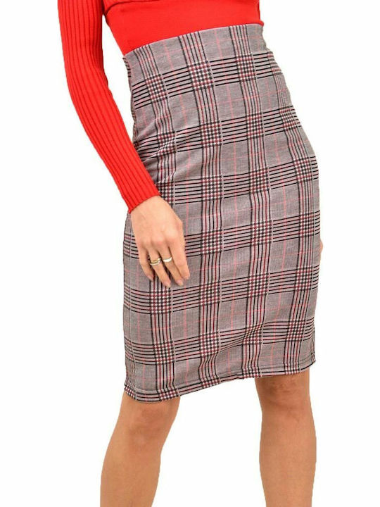 Potre Pencil High-waisted Midi Skirt Checked Bu...