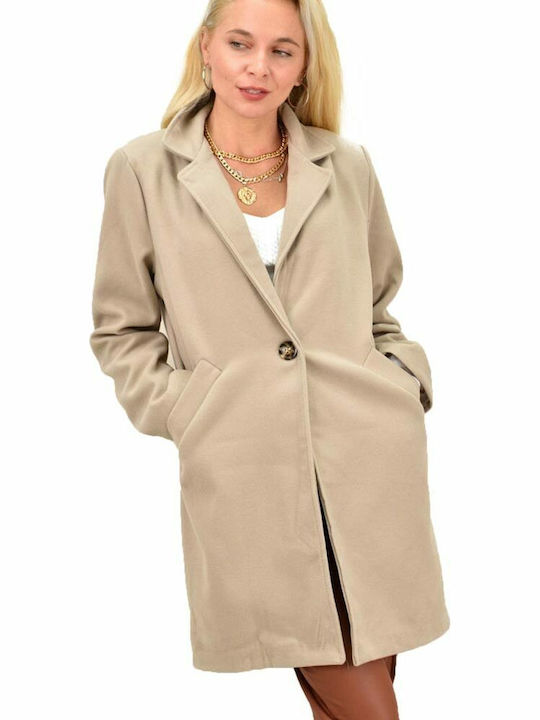 Women's Beige Coat with Buttons