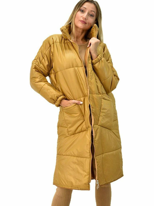 Potre Women's Long Puffer Jacket for Winter Yellow