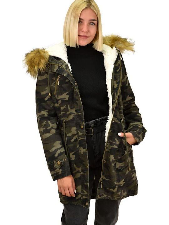 Women's Long Parka Jacket for Winter with Hood Khaki