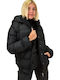 Women's Short Puffer Jacket for Winter with Hood Black
