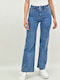 Hoch tailliert Damenjeans Schlaghose in Lockerer Passform