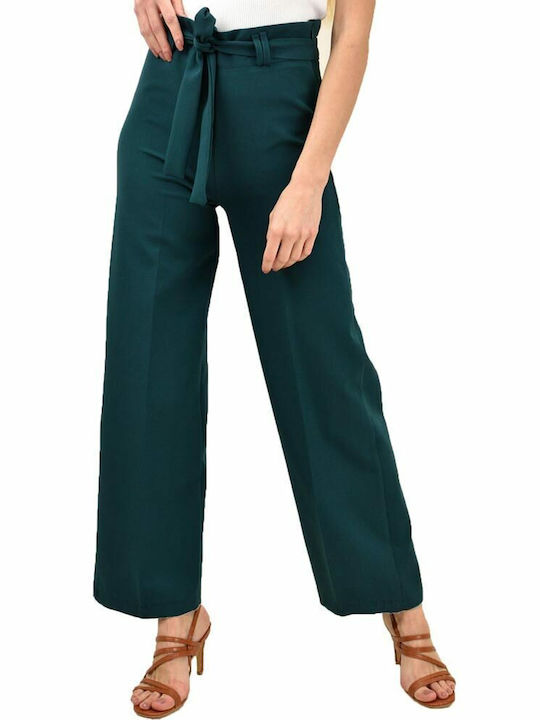 Potre Women's High-waisted Cotton Trousers with Elastic Blue