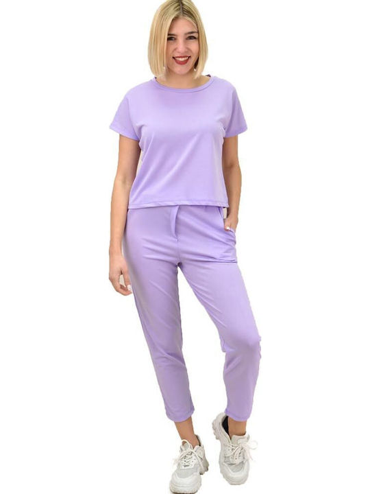 Femei Violet Set cu Pantaloni cu elastic