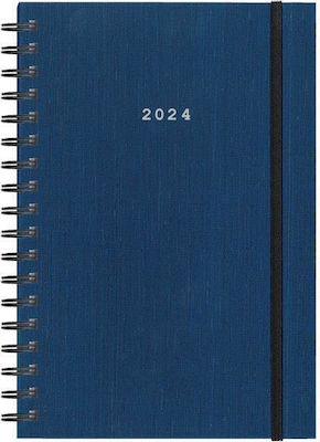 Next Fabric Plus Daily Spiral Agenda 2024 Blue 12x17cm