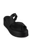 Leder Flache Sandalen für Damen Flatforms in Schwarz Farbe