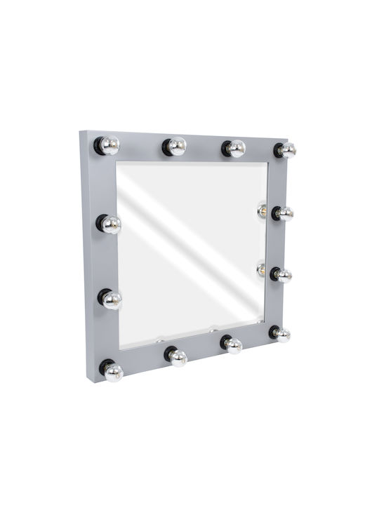 GloboStar Като Огледало за Стена с Сив Дърво Рамка & LED Осветление 80x80см 1бр