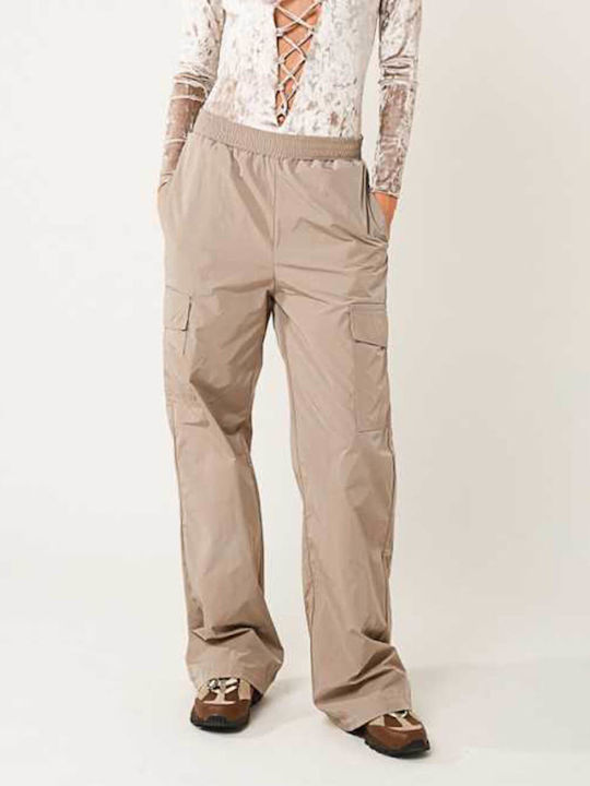 SunsetGo! Kaia Women's Fabric Cargo Trousers Beige