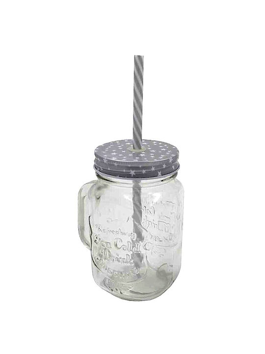 Sidirela Glass Water made of Glass Transparent/Grey with straw 1pcs