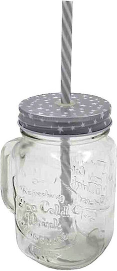 Sidirela Pahar Pentru Apă Din Sticlă Transparent/Gri Cu Pai 350ml