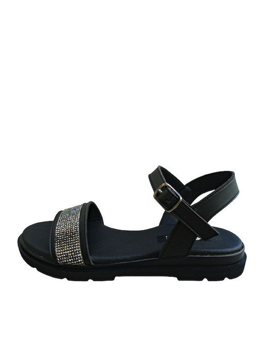 Leather Women's Flat Sandals Anatomic in Black Color