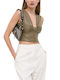 Guess Women's Blouse Leather Sleeveless Khaki