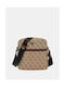 Guess Artificial Leather Sling Bag with Zipper & Adjustable Strap Beige 22x6x23cm