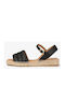 Leather Women's Flat Sandals with Strap in Black Color