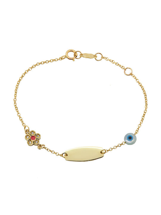 Kinderarmband ID aus Gold 14K mit Blume & Böses Auge