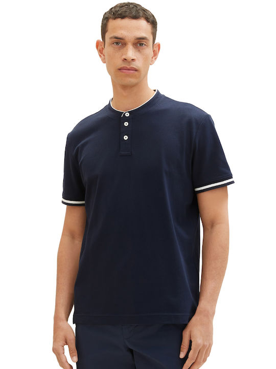 Tom Tailor T-shirt Bărbătesc cu Mânecă Scurtă cu butoane Albastru
