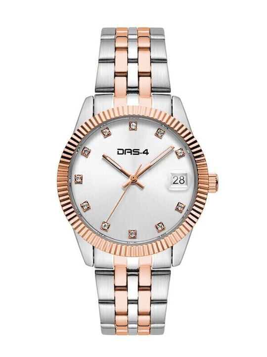 DAS.4 Herrenuhr Batterie mit Rose Gold Metallarmband