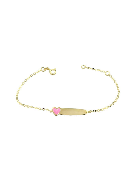 Kids Gold ID Bracelet 9K with Heart for Girl