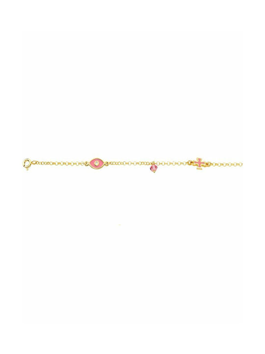 Kids Bracelet Chain from Gold-plated Silver with Evil Eye, Stones & Σταυρό