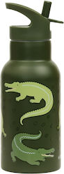 A Little Lovely Company Ανοξείδωτο Παγούρι Θερμός με Καλαμάκι Crocodiles σε Πράσινο χρώμα 350ml