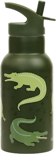 A Little Lovely Company Crocodiles Kinderflasche Thermos Rostfreier Stahl mit Strohhalm 350ml (Verschiedene Designs/Farben)