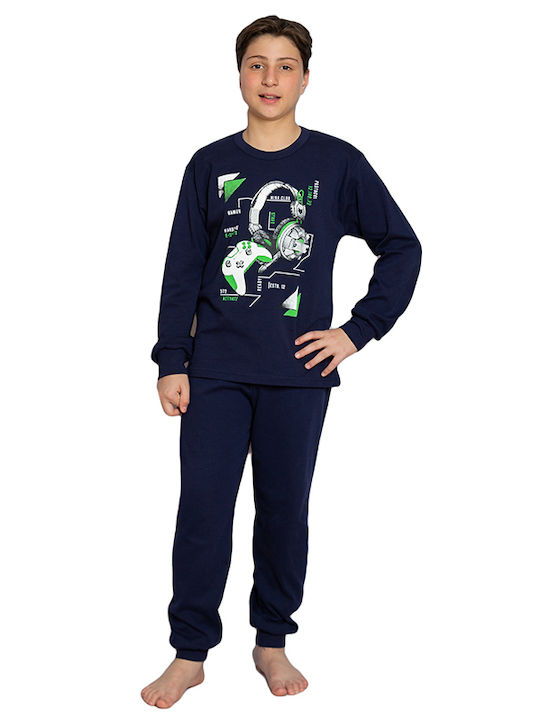 Nina Club Set Top & Bottom Kids Winter Cotton Pyjamas Navy Blue