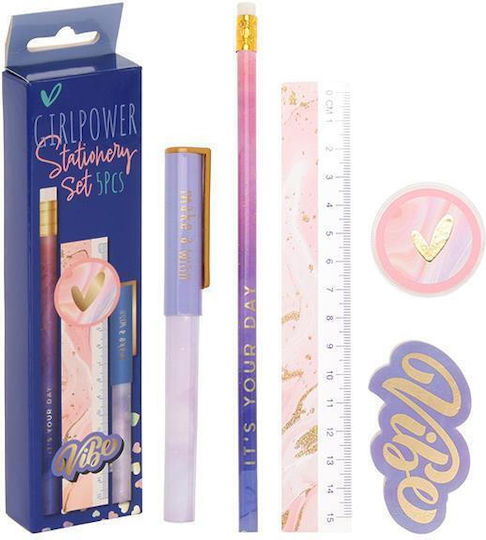Koopman Girls Power Kinder Schreibwarenset mit Bleistift, Spitzer, Radiergummi, Kugelschreiber und Lineal 5Stück