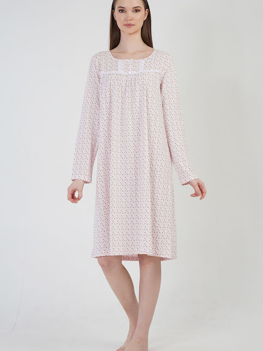 Vienetta Secret Winter Cotton Women's Nightdress Pink