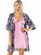 Kal-tsa Sommer Damen Satin,σατεν Robe mit Nachthemd Rosa