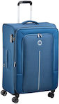 Delsey Caracas Large Travel Suitcase Fabric Blue with 4 Wheels Height 71cm