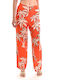 Milla Women's Linen Trousers in Loose Fit Floral Orange