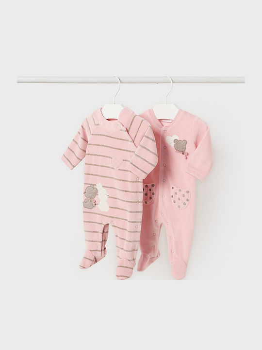Mayoral Baby Bodysuit Set Long-Sleeved Velvet Pink 2pcs