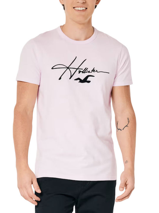 Hollister T-shirt Bărbătesc cu Mânecă Scurtă Roz