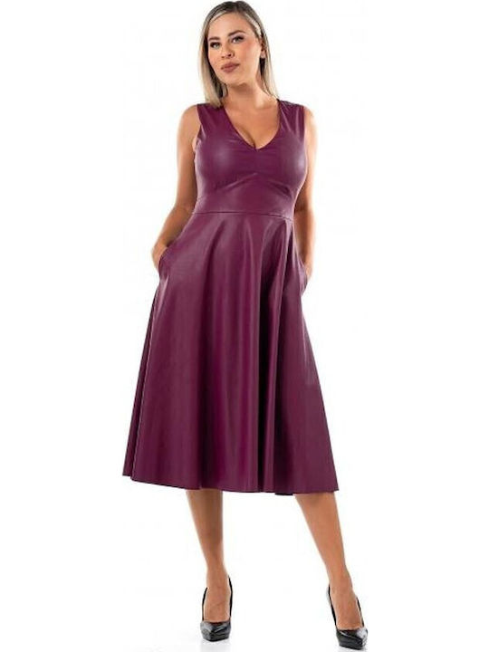 Midi Abendkleid Leder Lila