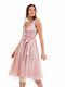 Bellino Midi Evening Dress with Sheer Pink