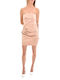 MY T Summer Mini Evening Dress Strapless Satin Beige