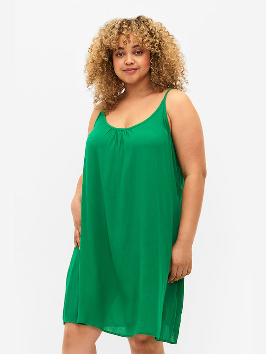 Happy Sizes Καλοκαιρινό Midi Φόρεμα Πράσινο