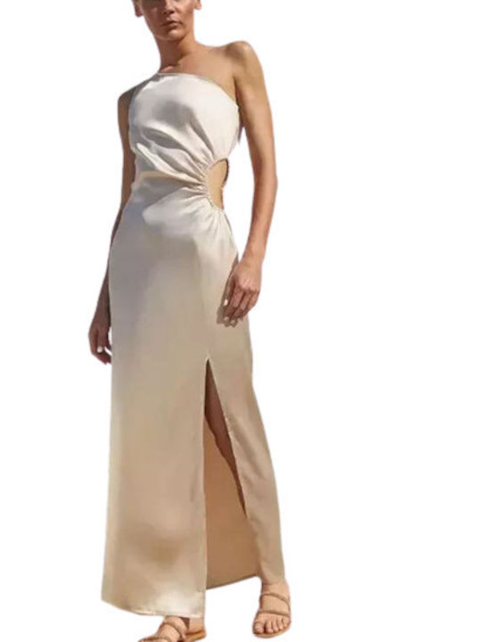 Desiree Summer Maxi Evening Dress Satin with Slit Pink