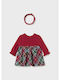 Children's Dress Long Sleeve Checked Set with Accessories Burgundy