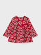 Hearts Rochie pentru Copii Mânecă lungă Tricotat Floral Roșu