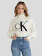 Calvin Klein Women's Long Sleeve Sweater Cotton Turtleneck Ecru.