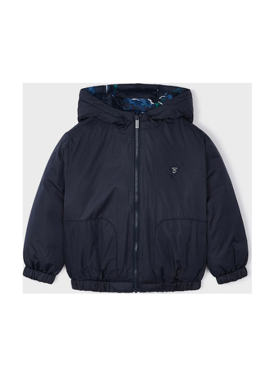 Kids Quilted Short Double Sided Jacket with Hood Blue