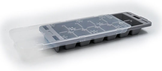 Sidirela Premium Ice Tray Rectangular Plastic 12 Slots with Lid Gray Ε-2574
