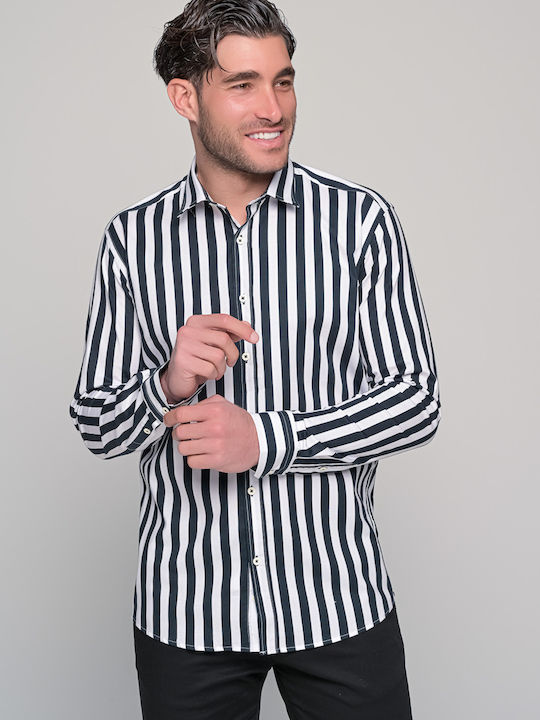 Ben Tailor Men's Shirt Long Sleeve Striped Black