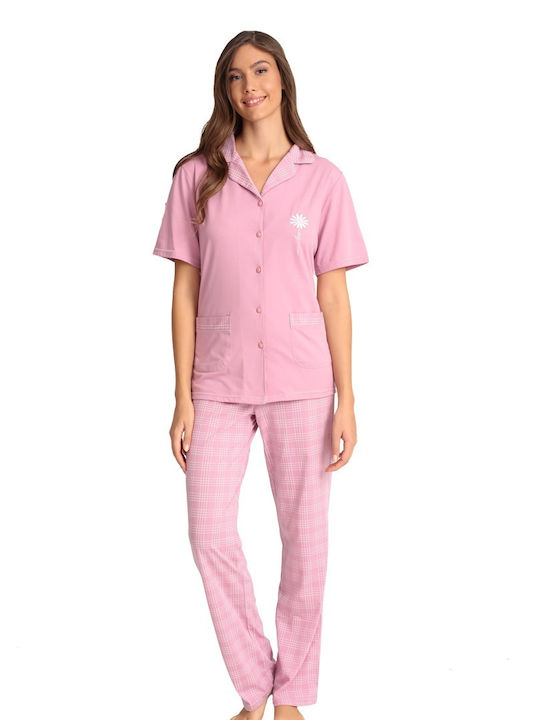 Lydia Creations Sommer Damen Pyjama-Set Baumwolle Lila