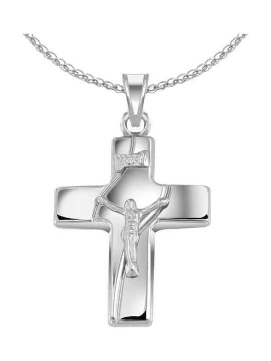 Eforo Herren Weißgold Kreuz 14K Beidseitig mit dem Gekreuzigten