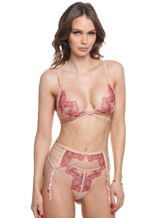 Beige thong with red tulle butterfly