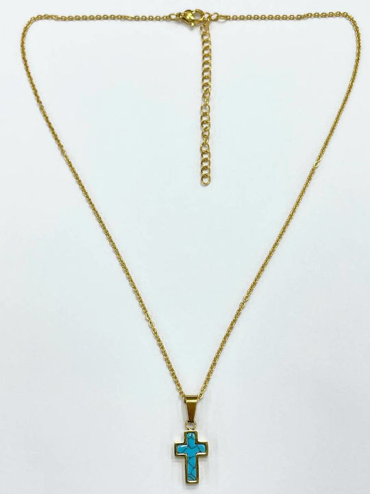 Kostibas Fashion Cross from Gold Plated Steel with Chain